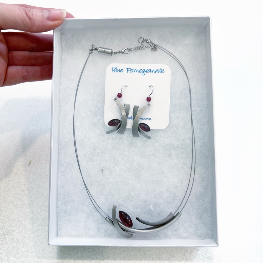 Blue Pomegranate Necklace and Earrings SET